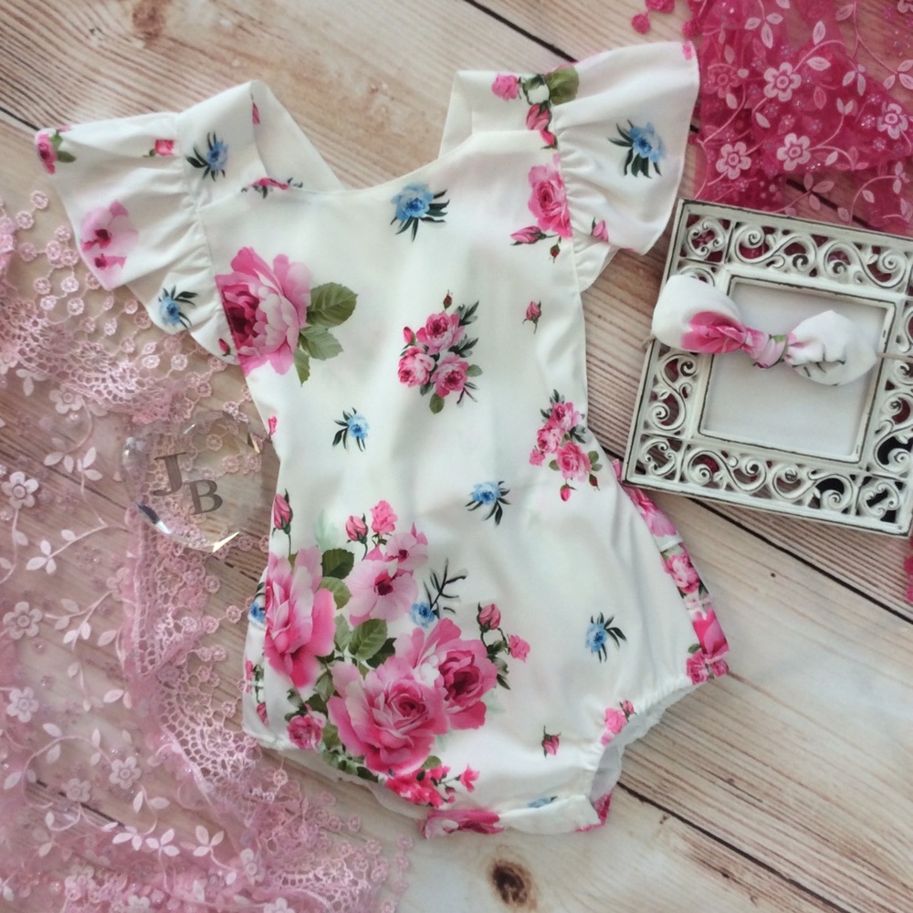 Boutique Baby Girl Floral Romper & Headband